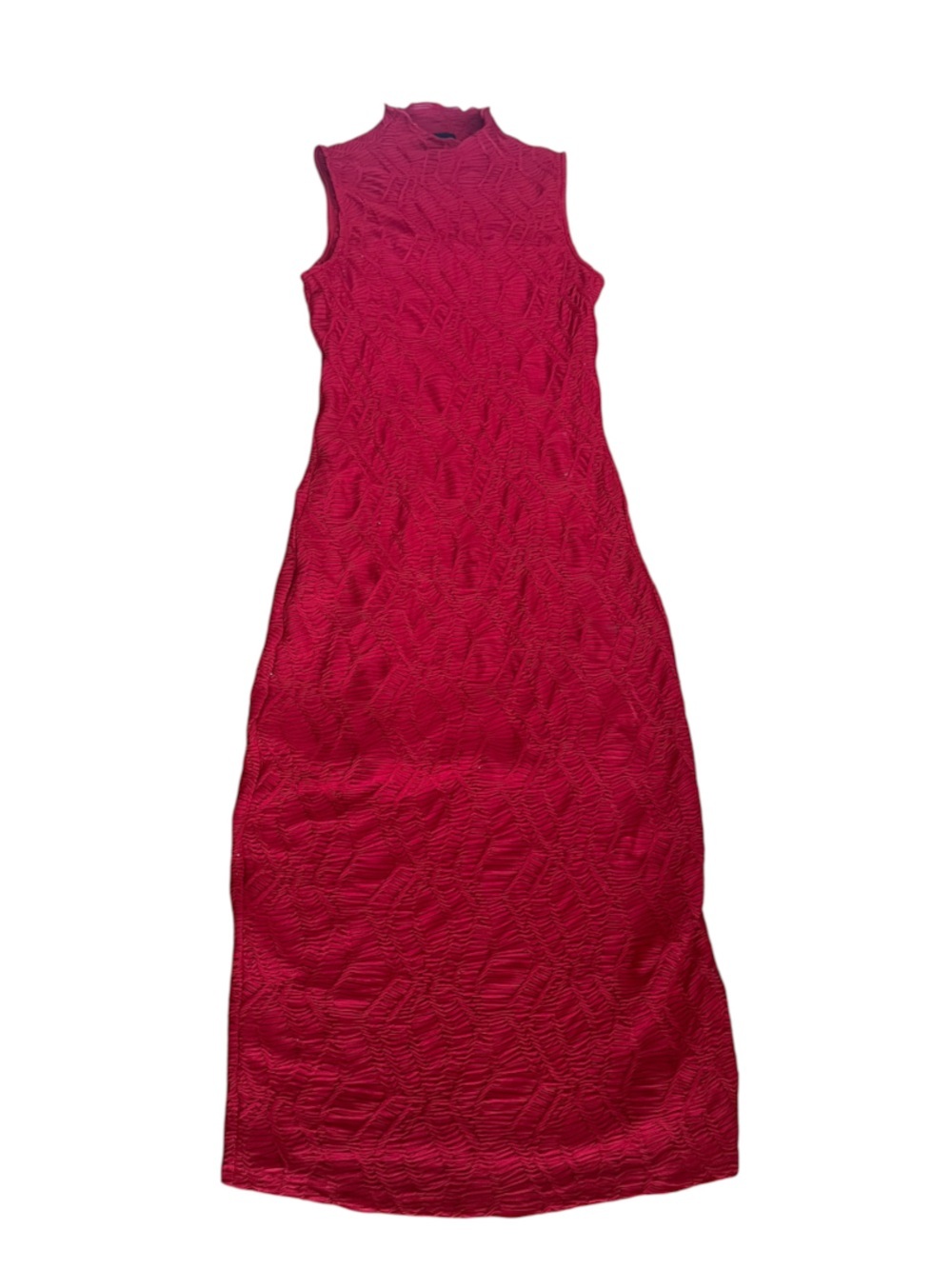 House of Harlow 1960 Sleeveless Textured Mock Neck Bodycon Cherry Red Maxi Dress - Picture 3 of 9